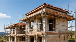 Casa en construcción con andamios